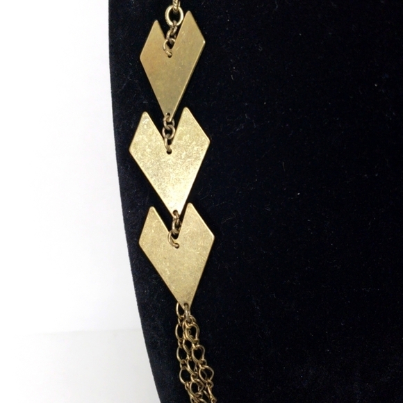 Polished Old Gold tone Multi strands Triple V Necklace - Picture 3 of 5